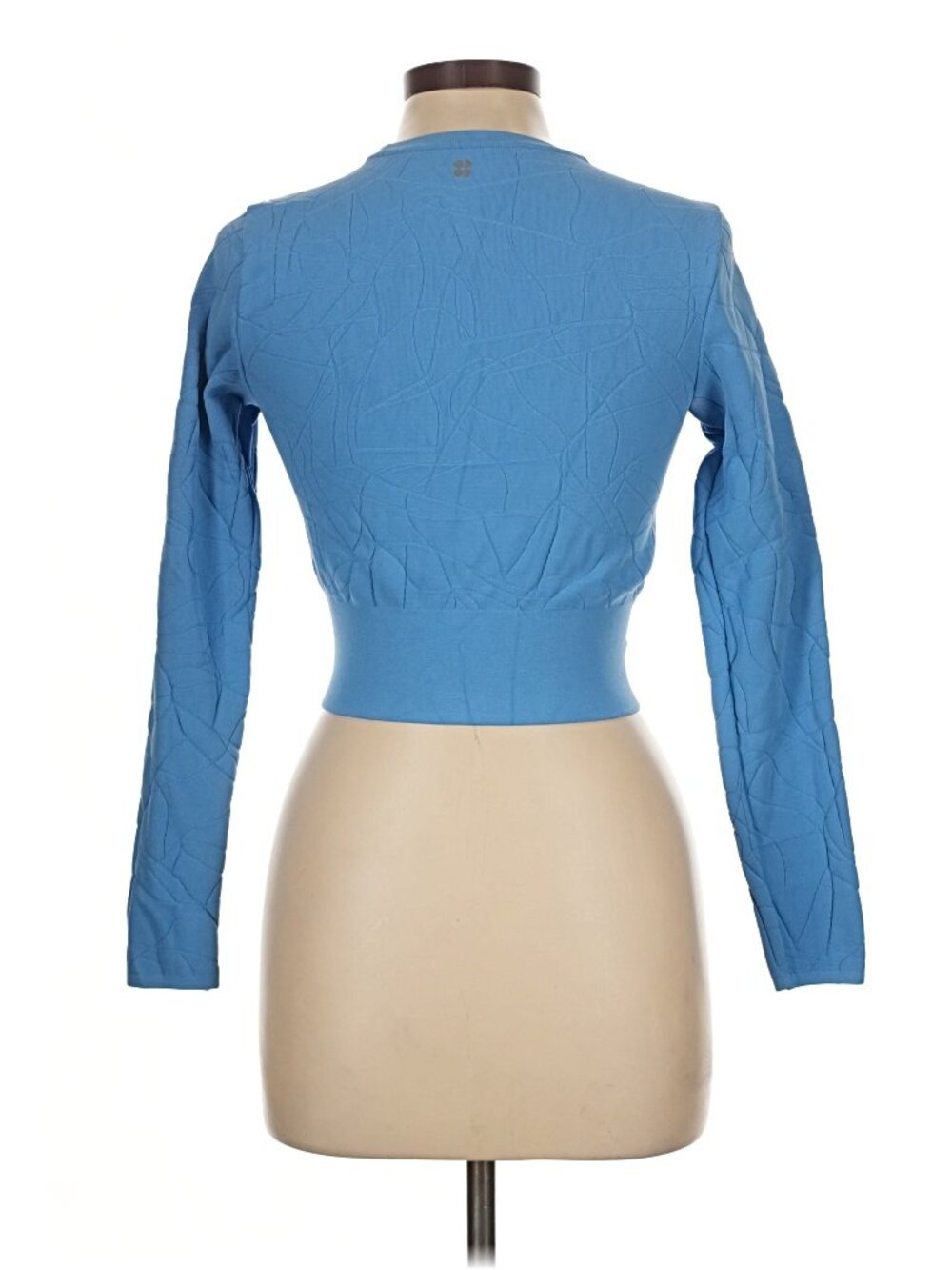 Sweaty Betty Blue Motion Jacquard Long Sleeve Crop Top Thumbholes Size L - Picture 4 of 7